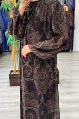 ŞİFON KUMAŞ ETNİK DESENLİ ELBİSE KOD: 26250